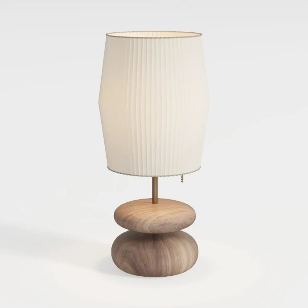 Bedside Lamp with Woodbase - Button Control Table 