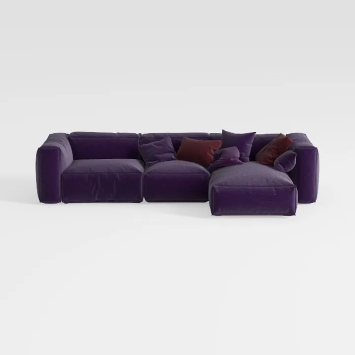 Modern Purple Velvet L Shaped Sectional Sofa 3D Model