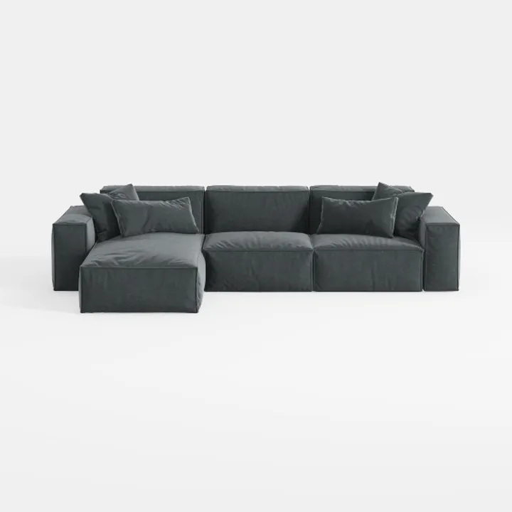 Minimalist Dark Fabric L Shaped Sectional Sofa 3D Model