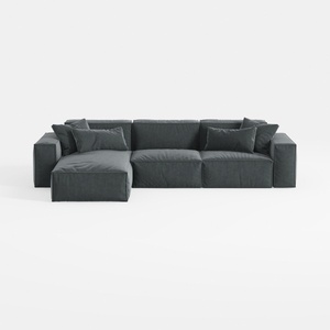 Minimalist Dark Fabric L Shaped Sectional Sofa 3D Model