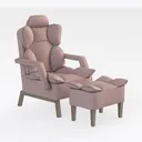 Modern Pink Fabric Tufted Reclining Armchair with Ottoman 3D Model Right 45 Degree View