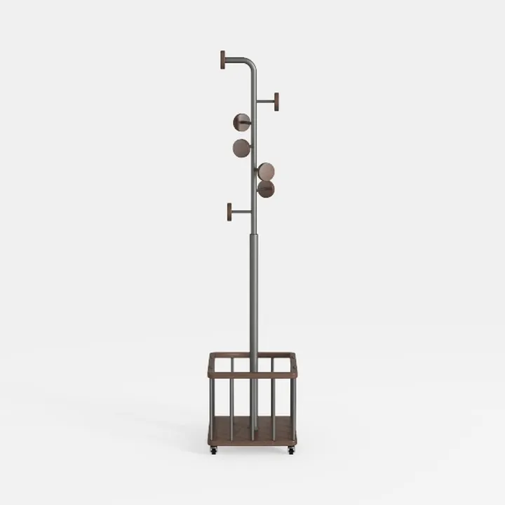 Modern Metal Walnut Freestanding Coat Rack With Storage Base 3D Model