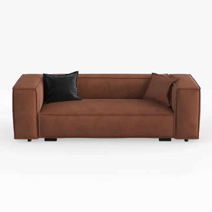 Modern Minimalist Brown Fabric Sofa with Decorative Throw Pillows 3D Model