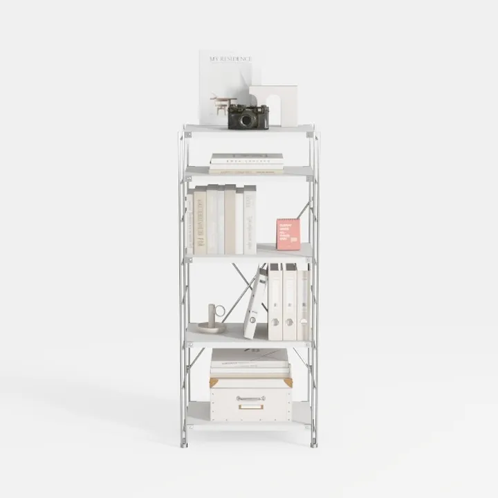 Minimalist White Metal Open Bookshelf Storage Shelving Unit 3D Model