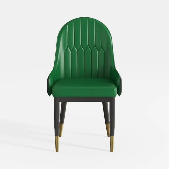 Modern Emerald Green Leather Upholstered Dining Armchair with Gold Accent Legs 3D Model