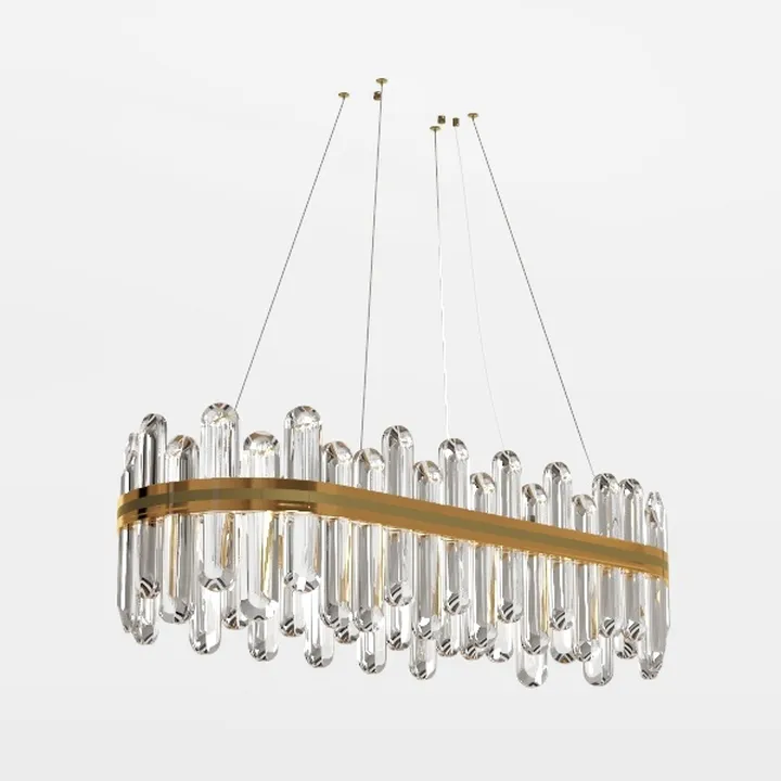 Modern Luxury Crystal Brass Linear Chandelier 3D Model