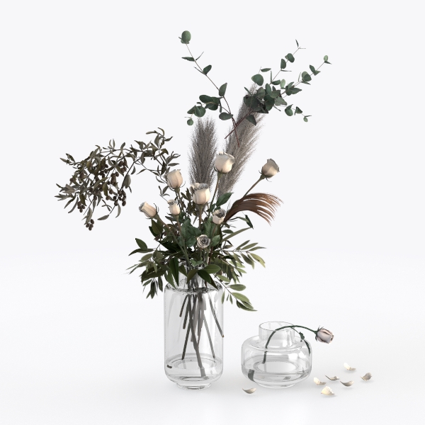 Artificial Flowers with Pink Roses in Vase,