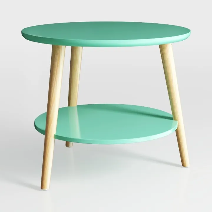 TeoKJ 2 Tier Green Side Table, Folding Round Metal