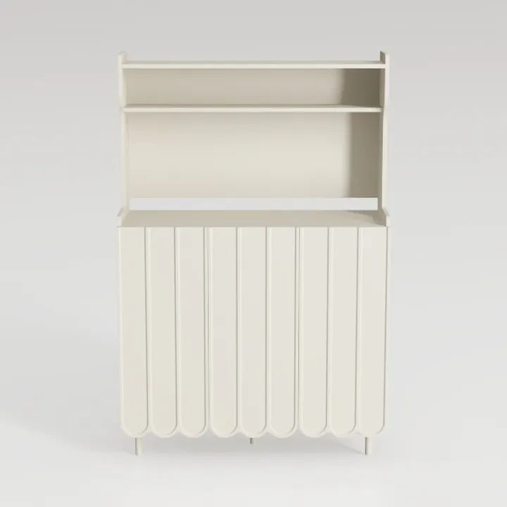Minimalist Off White Solid Wood Freestanding Storage Cabinet With Open Shelves 3D Model