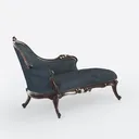 Vintage Carved Solid Wood Fabric Chaise Lounge 3D Model Right 45 Degree View