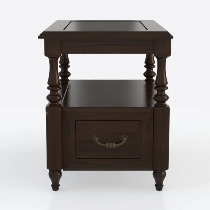 Vintage Solid Walnut Wood Nightstand with Drawer and Shelf 3D Model