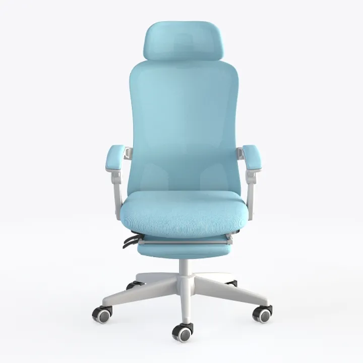 Minimalist Light Blue Fabric Office Chair with Footrest 3D Model