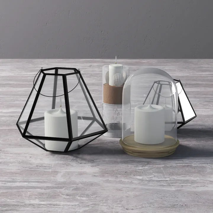 Modern Glass Metal Candle Holders Decorative Set 3D Model