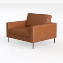 Modern Minimalist Tan Leather Armchair with Black Metal Legs 3D Model Left 45 Degree View