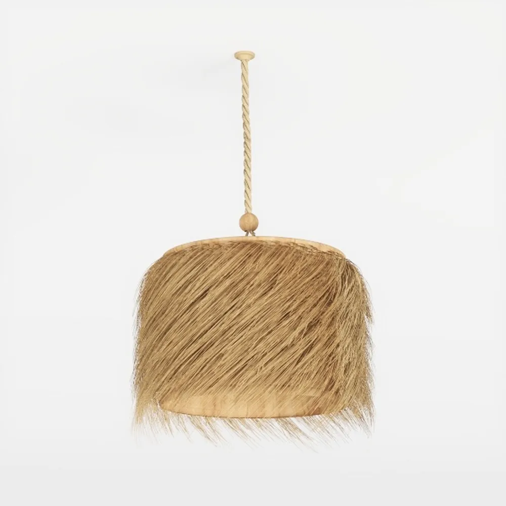 4-Light Rattan Semi Flush Mount Ceiling Light, 15"