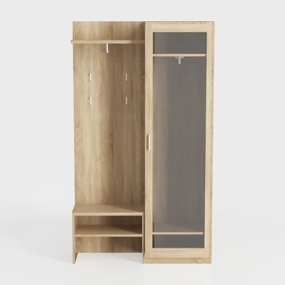 39F Furniture Dream Scrivania compatta per computer con ripiani portaoggetti, piano effetto legno e struttura in metallo bianco, tavolo per piccole stanze e camere da letto, 120 x 55 x 75 cm