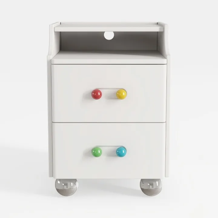 Minimalist Kids White Solid Wood Mobile Nightstand 3D Model
