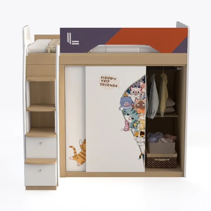 Aiuyesuo Twin Size Loft Bed with Wardrobe, Solid W