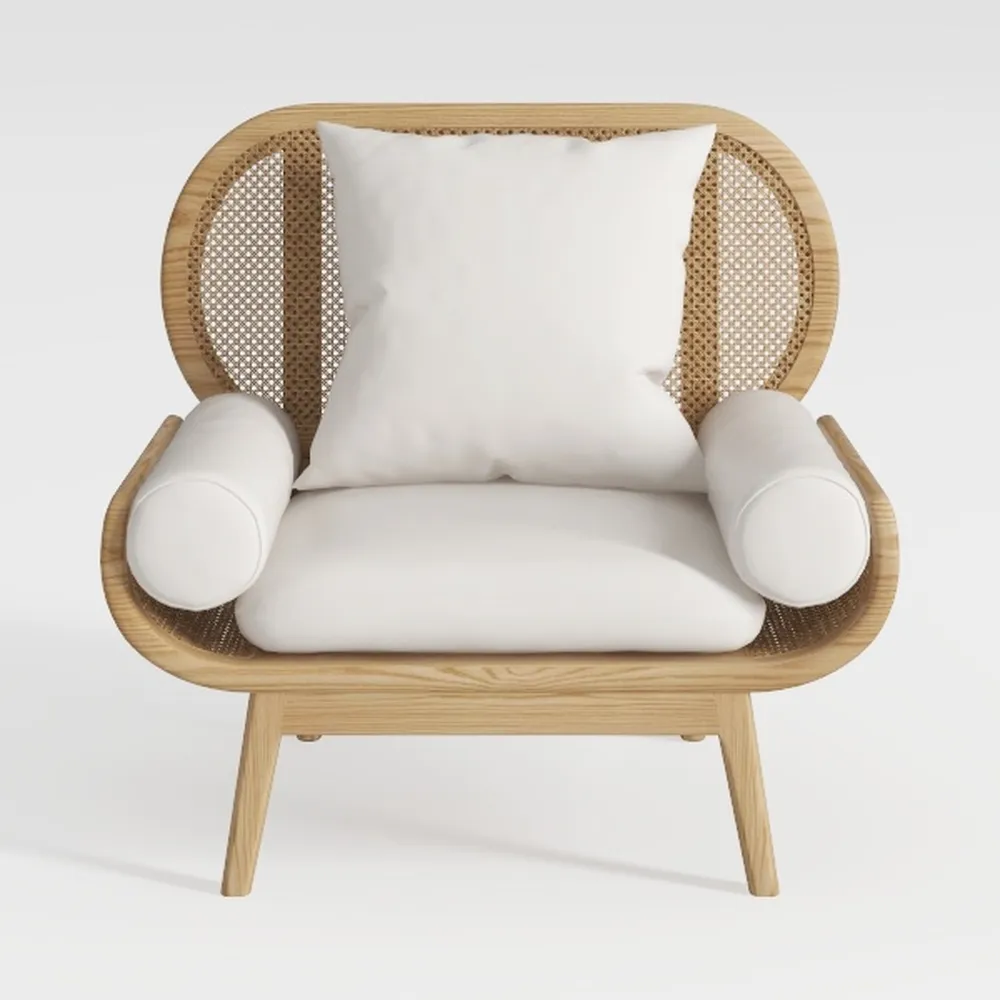 Contemporary Minimalist Beige Wicker Rocking Chair