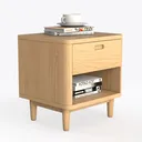 Minimalist Solid Oak Wood Nightstand with Rounded Corners 3D Model Left 45 Degree View