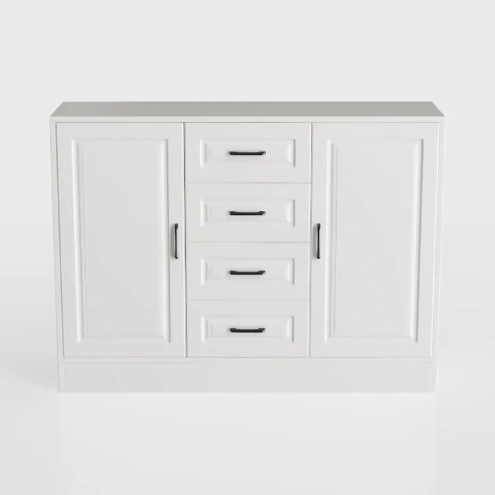 Minimalist White Solid Wood Storage Cabinet With Drawers Doors 3D Model