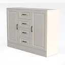 Minimalist White Solid Wood Storage Cabinet With Drawers Doors 3D Model Left 45 Degree View