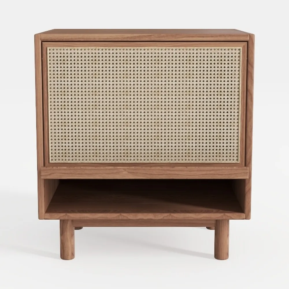 Nightstand with Drawers Rattan Wooden Bedside