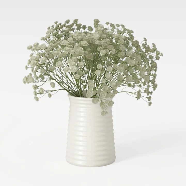 Minimalist White Ceramic Vase with Baby's Breath Floral Arrangement 3D Model