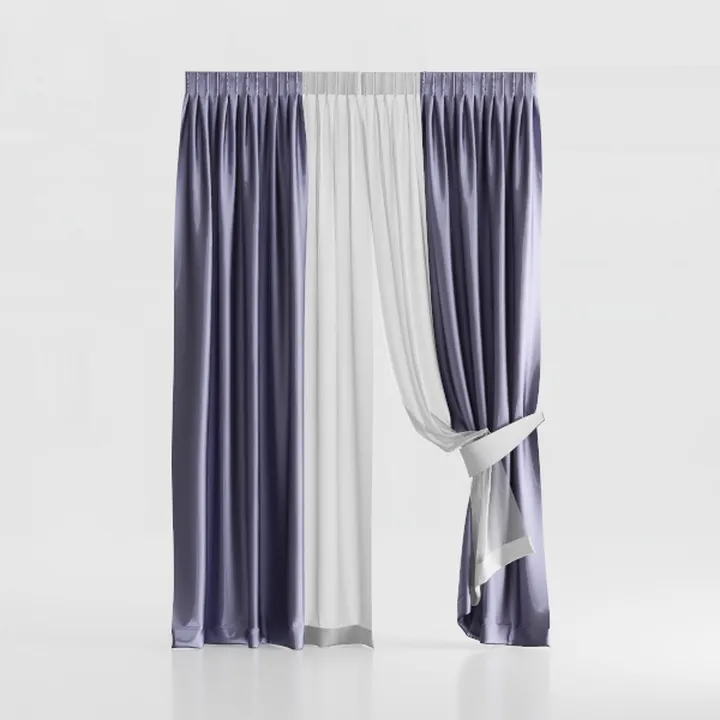 Minimalist Two Tone Fabric Curtain Panel Set 3D Model