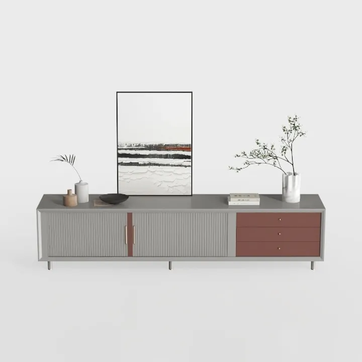 Modern Two Tone Solid Wood TV Cabinet With Drawers Doors 3D Model