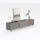 Modern Two Tone Solid Wood TV Cabinet With Drawers Doors 3D Model Right 45 Degree View
