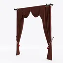 Classic Brown Fabric Luxury Curtain Set 3D Model Left 45 Degree View