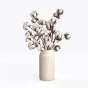 Minimalist Ceramic Vase with Dried Cotton Branches 3D Model Left 45 Degree View