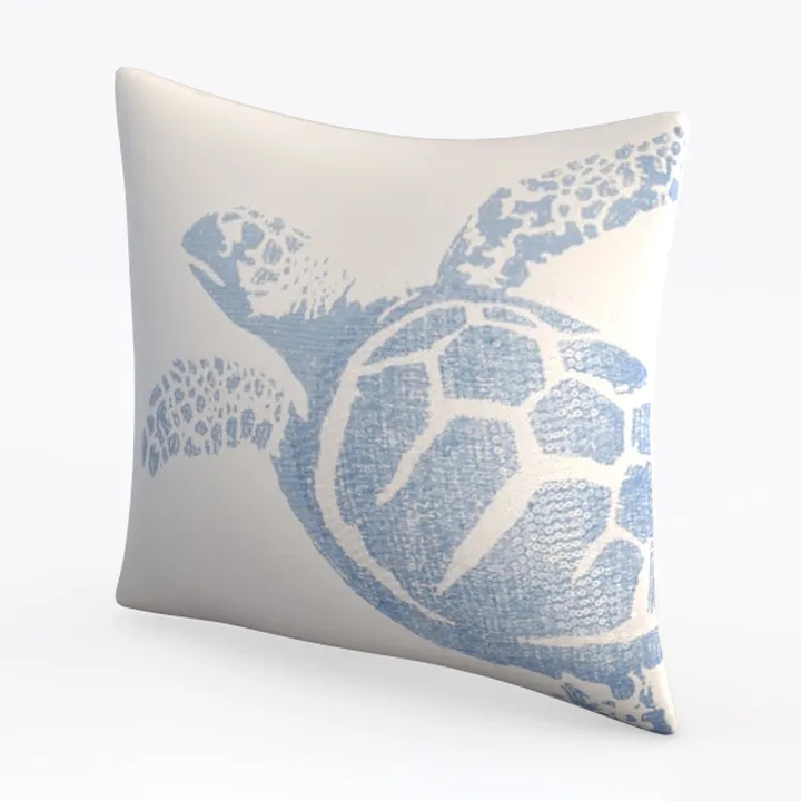 Coastal Linen Sea Turtle Print Throw Pillow 3D Model