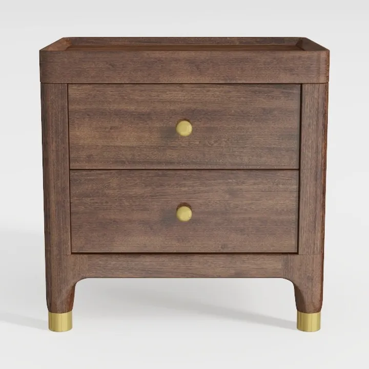 Reddish Brown Nightstand 2 Drawers Sofa Side Table