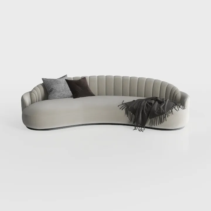 Modern Minimalist Fabric Curved Sofa With Decorative Pillows 3D Model