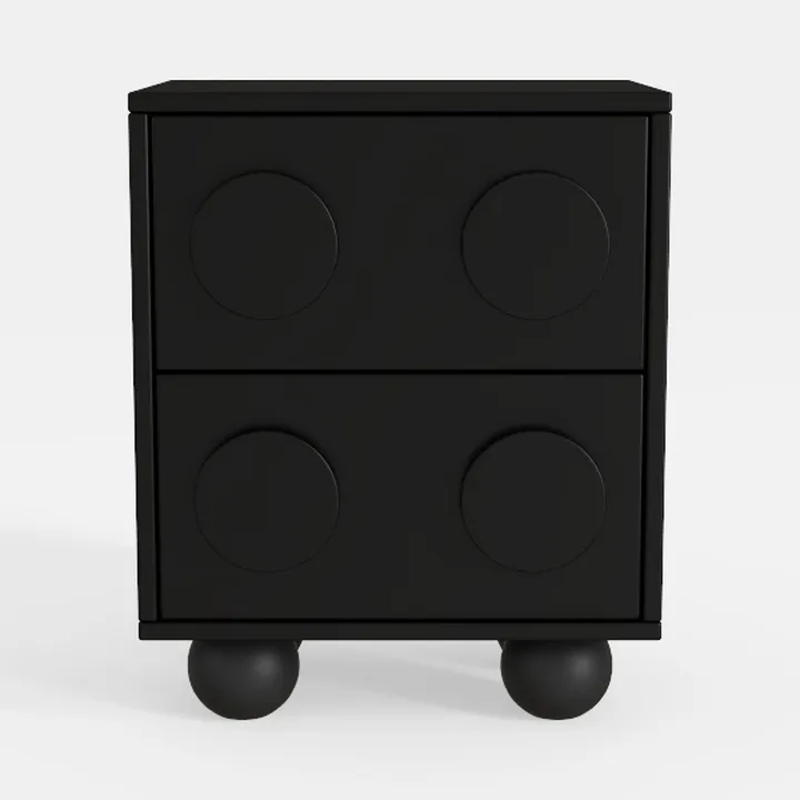 Minimalist Black Solid Wood Two Drawer Nightstand 3D Model