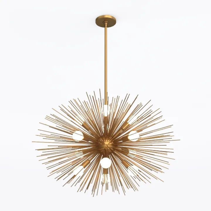 Brass Mid Century Modern Starburst Pendant Chandelier 3D Model