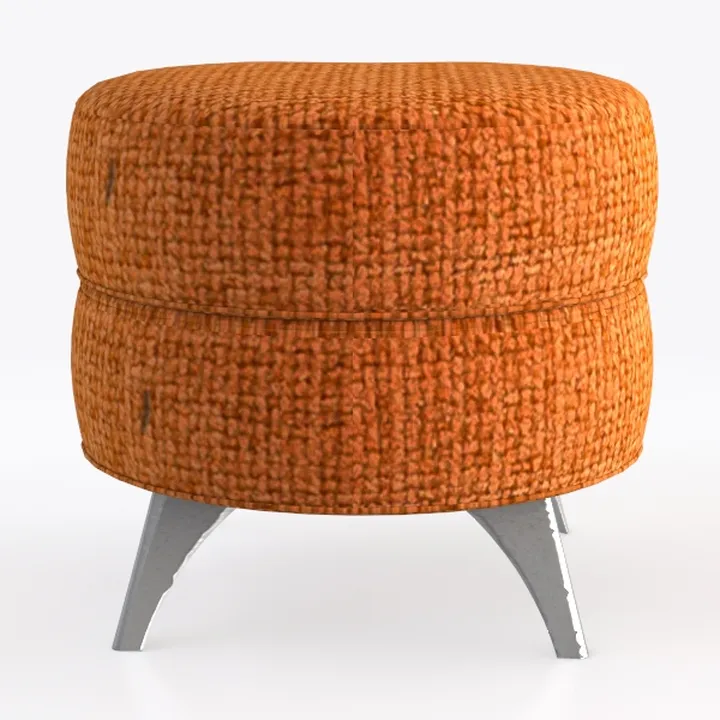 Minimalist Fabric Upholstered Round Ottoman Metal Legs 3D Model