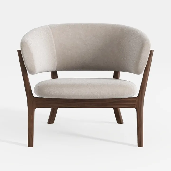 Minimalist Fabric Walnut Wood Armchair 3D Model