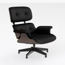 Modern Black Leather Walnut Wood Office Lounge Armchair 3D Model Right 45 Degree View