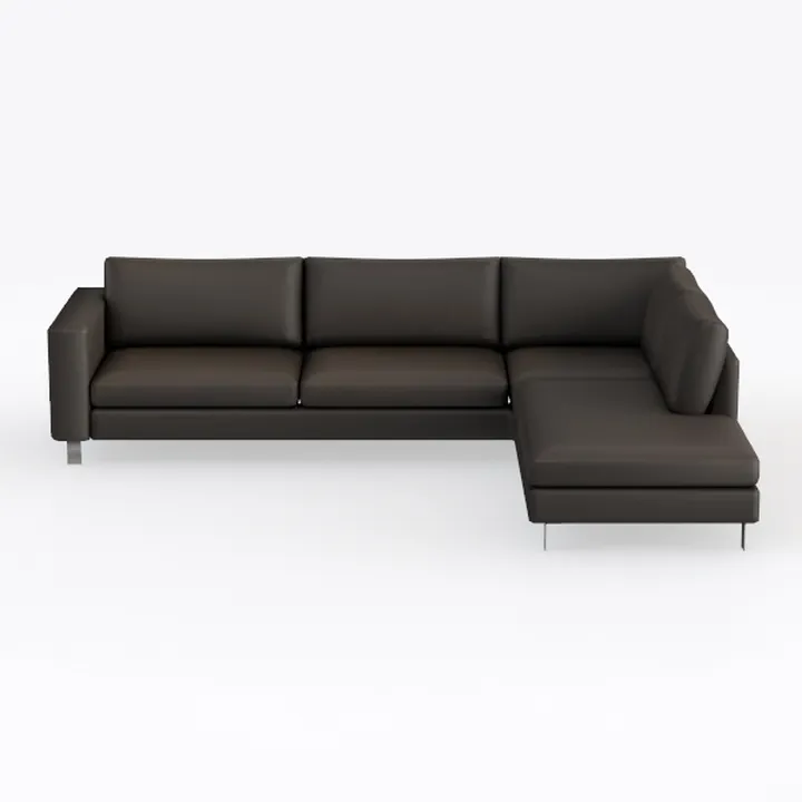 Modern Dark Brown Leather L Shaped Sectional Sofa 3D Model