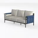 Modern Two Tone Fabric Metal Frame 3 Seater Sofa 3D Model Left 45 Degree View