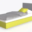Minimalist Two Tone Fabric Upholstered Twin Bed 3D Model Left 45 Degree View