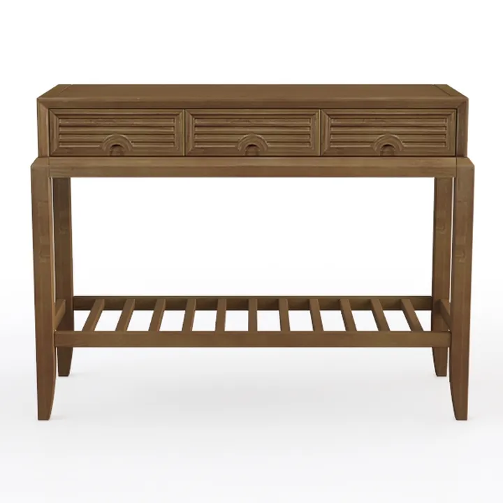Solid Wood Minimalist Console Table With Drawers And Lower Shelf 3D Model