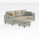Minimalist Fabric L Shaped Sofa with Ottoman and Decorative Throw Pillows 3D Model Right 45 Degree View