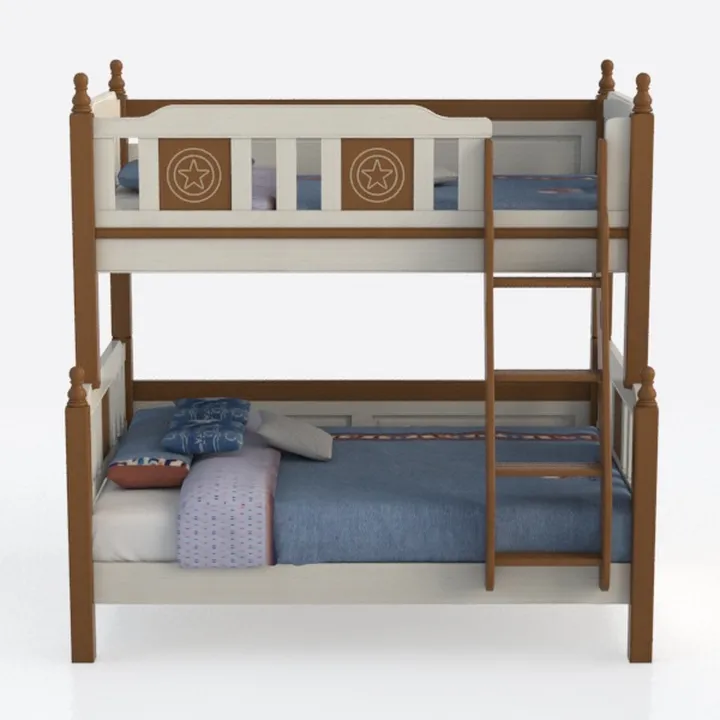 Solid Wood Two Tone Kids Bunk Bed With Decorative Star Details 3D Model