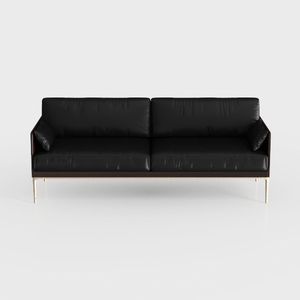 Modern Minimalist Black Leather Wooden Frame Sofa 3D Model