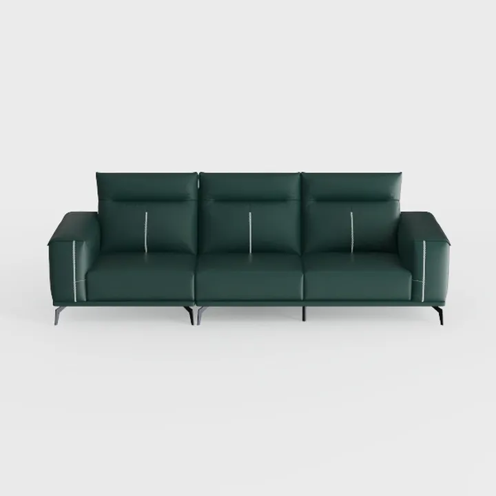Modern Dark Green Leather 3 Seater Sofa With Stitching Detail 3D Model