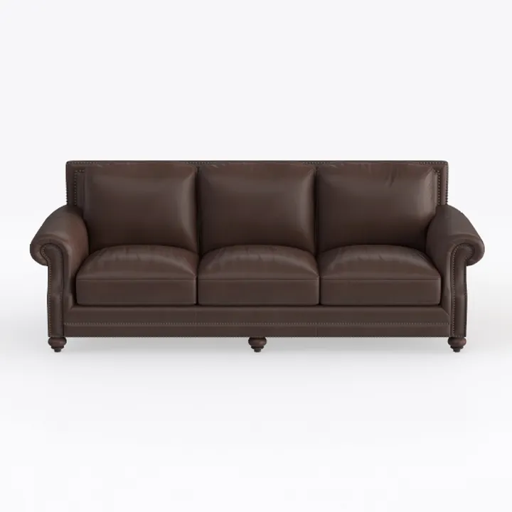 Vintage Brown Leather 3 Seater Sofa Classic Traditional Design 3D Model